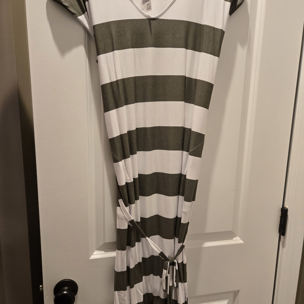 Striped Maxi Dress in White and Olive